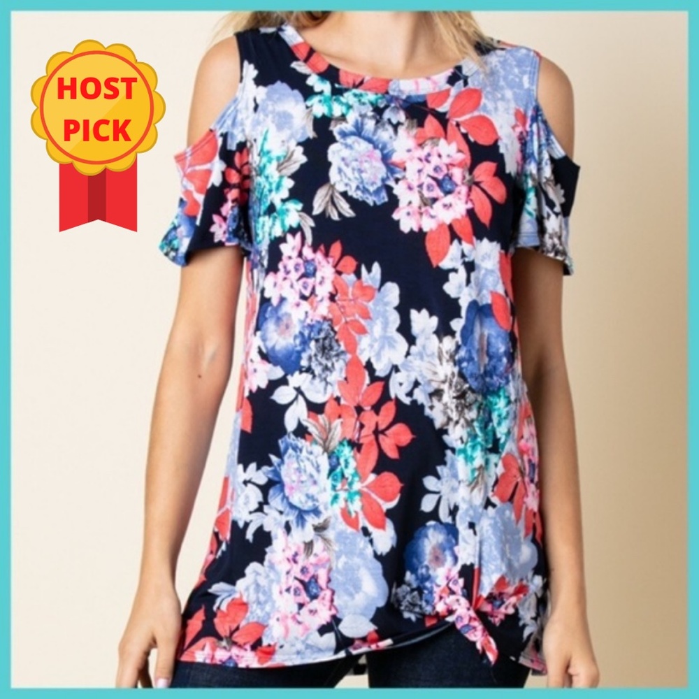 Cold Shoulder Tied Top -plus size